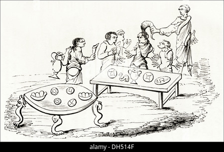 L'Angleterre anglo-saxonne. La vie de tous les jours de fête autour de tables dans l'Angleterre anglo-saxonne. Circa 1845 gravure sur bois de l'époque victorienne. Banque D'Images