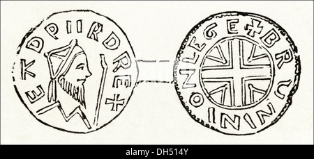 L'Angleterre anglo-saxonne. Penny d'argent d'Édouard le Confesseur en anglo-saxon de la Grande-Bretagne. Circa 1845 gravure sur bois de l'époque victorienne. Banque D'Images