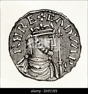 L'Angleterre anglo-saxonne. Pièce en argent d'Édouard le Confesseur en anglo-saxon de la Grande-Bretagne. Circa 1845 gravure sur bois de l'époque victorienne. Banque D'Images