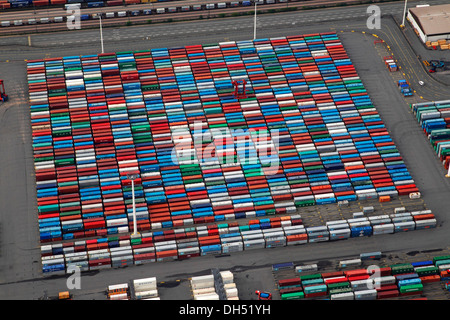 Vue aérienne, conteneurs, conteneurs Burchardkai-terminal dans le port de Hambourg sur l'Elbe, Hambourg Banque D'Images