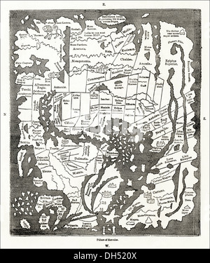 L'Angleterre anglo-saxonne. Carte du monde anglo-saxon au 10e siècle. Circa 1845 gravure sur bois de l'époque victorienne.