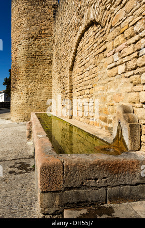 Abreuvoir EN PIERRE À Puerta de Almocabar GATEWAY DANS LES MURS DE LA VILLE RONDA ANDALOUSIE Banque D'Images