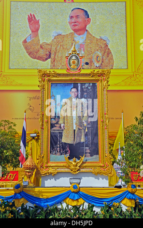 La peinture du roi Bhumibol Adulyadej à Bangkok, Thailande, Asie Banque D'Images