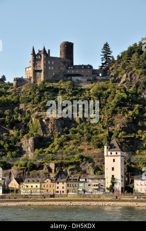 Katz Sankt Goarshausen, château, Vallée du Haut-Rhin moyen UNESCO World Heritage, Rhénanie-Palatinat Banque D'Images