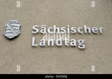 Aechsischer "lettrage" Landtag, parlement allemand pour 'Saxon', Dresde, Saxe Banque D'Images