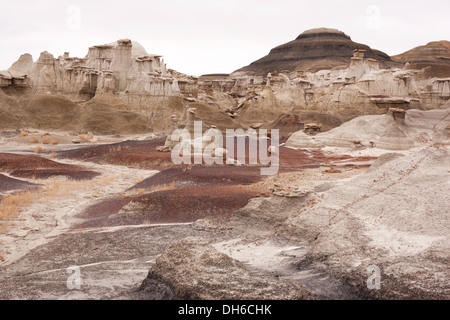 Paysage de badlands avec des formations rocheuses étranges.Région sauvage de Bisti de-Na-Zin, comté de San Juan, Nouveau-Mexique, États-Unis. Banque D'Images