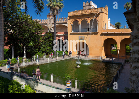 Étang de mercure dans la cour intérieure de Real Alkazar de Séville, Espagne Banque D'Images