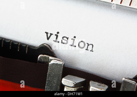 Le mot vision sur une machine à écrire vintage, concept idéal pour de nouvelles idées ou des présentations de vente Banque D'Images