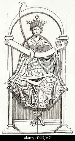 L'Angleterre anglo-saxonne. Le roi Edgar 10e siècle anglo-saxonne. Circa 1845 gravure sur bois de l'époque victorienne. Banque D'Images