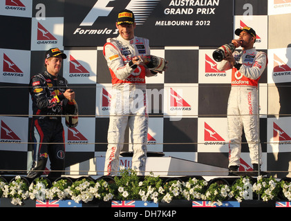 Sebastian Vettel, Jenson Button et Lewis Hamilton n mula un Grand Prix à l'Albert Park - Melbourne - Course Banque D'Images