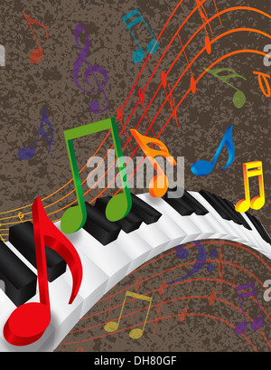 Résumé ondulées Piano clavier 3D avec les couleurs arc-en-Musique Danse Illustration Background Notes Banque D'Images