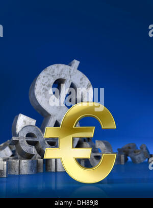 Symbole de l'euro face à un dollar, conceptual image, images symboliques, rendu 3D, illustration Banque D'Images
