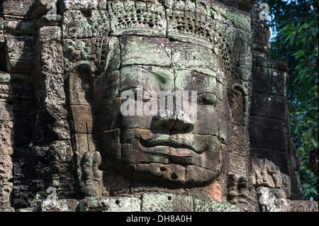 Stone face au temple de Ta Som, Ta Som, Siem Reap, la Province de Siem Reap, Cambodge Banque D'Images
