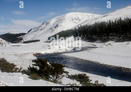 La vallée de Juniper à Findhorn, en Écosse, en neige de l'hiver. Banque D'Images