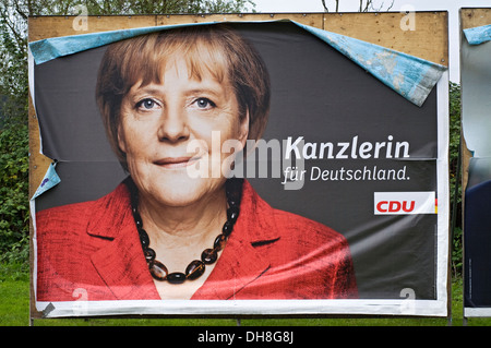 La chancelière allemande, Angela Merkel, de panneaux d'élections générales Allemandes 2013. Banque D'Images