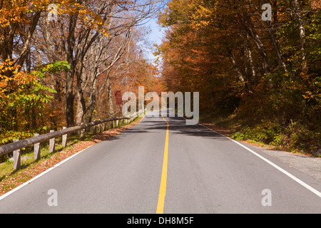 Une route sinueuse menant à Mount Greylock sommet est entouré d'arbres colorés dans le comté de Berkshire, Massachusetts Banque D'Images