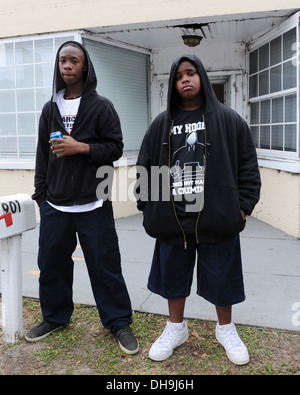 Affaire Trayvon Martin les supporters affluent à un rassemblement devant la NAACP Police Sanford après une marche à travers historiquement Banque D'Images