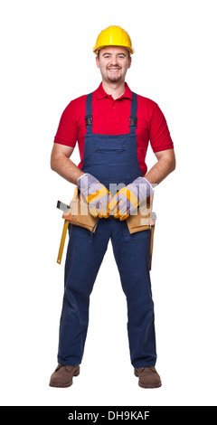 Portrait of young handyman isolé sur fond blanc Banque D'Images