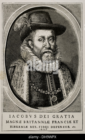 Jacques VI d'Écosse et d'Angleterre et l'Irlande (1566-1625). Portrait. La gravure. Banque D'Images