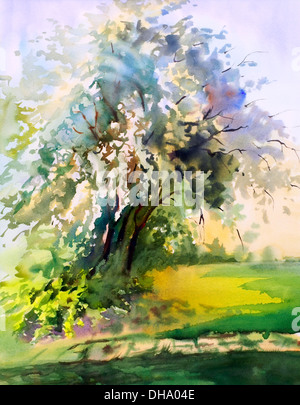 Peinture de l'arbre de printemps en fleurs Banque D'Images