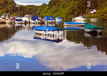 Bateaux amarrés sur le Loch Lomond à Balmaha, Ecosse Banque D'Images