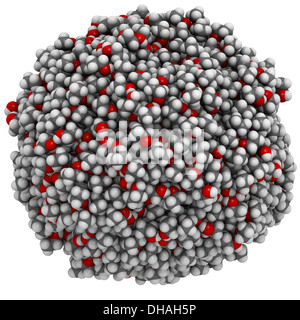 L'éthanol (EtOH, alcool éthylique) molécules, modèle sphère liquide. Élément psychoactif principal de nombreuses boissons, y compris la bière. Banque D'Images