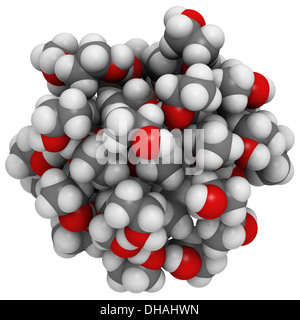 L'éthanol (EtOH, alcool éthylique) molécules, modèle sphère liquide. Élément psychoactif principal de nombreuses boissons, y compris la bière. Banque D'Images