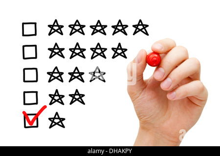 Mettre la main coche avec marqueur rouge sur une mauvaise note. Banque D'Images