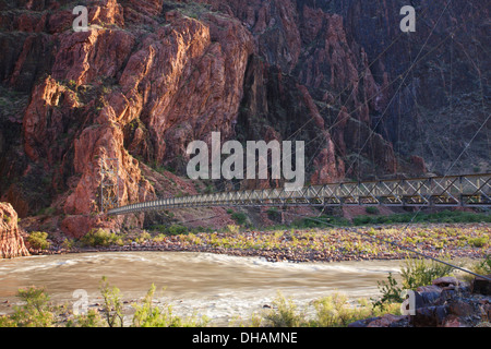 Silver Bridge sur la rivière Colorado sur le Bright Angel Trail au bas de Parc National de Grand Canyon, Arizona. Banque D'Images