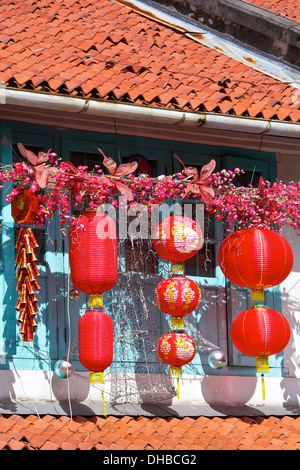 Nouvel An chinois décorations dans Kampong Glam, Singapour. Banque D'Images