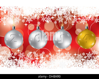 Décorations de Noël 2014 sur carte de vœux rouge Banque D'Images