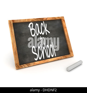 Un concept en rendu 3d illustration 'Back to School' écrit sur un tableau noir avec craie blanche Banque D'Images