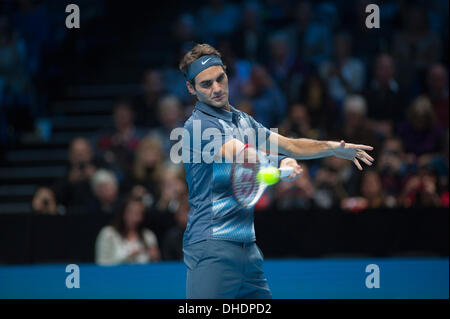 London, UK . 07Th Nov, 2013. Roger Federer (SUI) jouer Richard Gasquet (FRA) à la Barclays ATP World Tour Finals Crédit : Malcolm Park editorial/Alamy Live News Banque D'Images