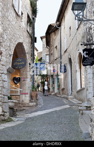 Ruelle pavée, Saint-Paul-de-Vence, Provence-Alpes-Côte d'Azur, Provence, France, Europe Banque D'Images
