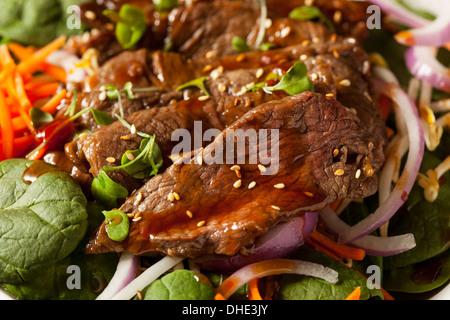 Tranches de boeuf asiatique Salade d'épinards et de carottes Banque D'Images