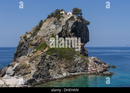 Chapelle Agios Ioannis, utilisés dans le film Mama Mia, Skopelos, Sporades, îles grecques, Grèce, Europe Banque D'Images