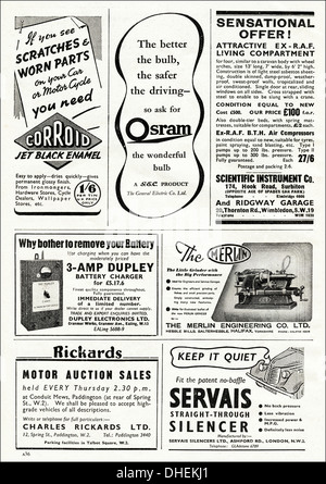 Publicité Publicité pleine page de motoring annonces typiques de l'époque annonce magazine automobile vers 1947. Banque D'Images