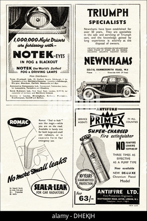 Publicité Publicité pleine page de motoring annonces typiques de l'époque annonce magazine automobile vers 1947. Banque D'Images