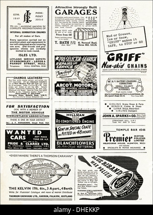 Publicité Publicité pleine page de motoring annonces typiques de l'époque annonce magazine automobile vers 1947. Banque D'Images