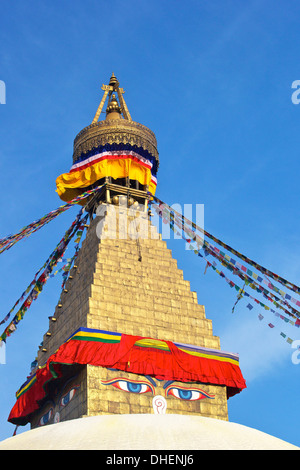 Voir tous les yeux de Bouddha, le stupa de Boudhanath, UNESCO World Heritage Site, Katmandou, Népal, Asie Banque D'Images