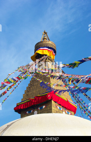 Voir tous les yeux de Bouddha, le stupa de Boudhanath, UNESCO World Heritage Site, Katmandou, Népal, Asie Banque D'Images