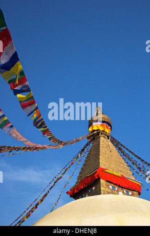 Voir tous les yeux de Bouddha, le stupa de Boudhanath, UNESCO World Heritage Site, Katmandou, Népal, Asie Banque D'Images