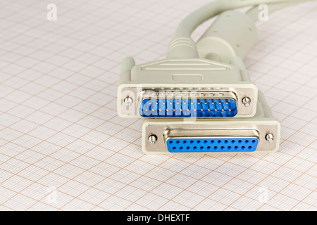 Deux connecteurs de câble ordinateur LPT Banque D'Images