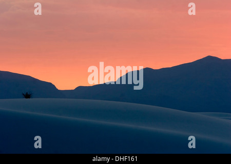Coucher de soleil sur les dunes de sable et les montagnes San Andrés, White Sands National Park, près de Alamogordo, Nouveau Mexique, USA Banque D'Images