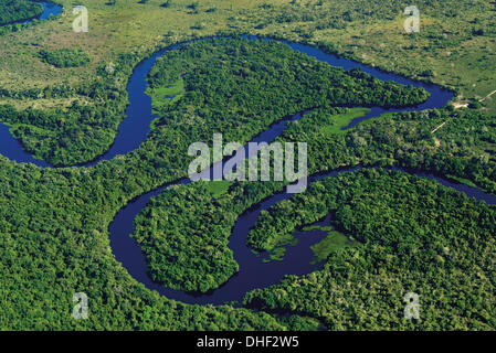 Brésil, Mato Grosso, Pantanal, vue aérienne, la photographie aérienne, air shot, bird s eye photographie, Voyage, tourisme, nature, naturel, rivière, vivre, Nature, Patrimoine Mondial de vol du Cessna, Pantanal vu de l'air, au Brésil 2014, voyage destinée au Brésil Banque D'Images