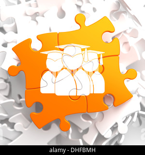 Groupe de diplômés sur l'icône orange casse-tête. Banque D'Images