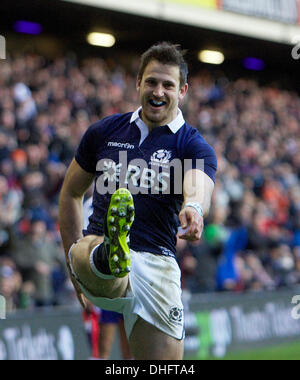 Edimbourg, Ecosse. 09Th Nov, 2013. Scotland's Tommy Seymour célèbre marquant l'essayer au cours de l'automne Viagogo jeu international entre l'Ecosse et le Japon à partir de l'Action Crédit : Murrayfield Plus Sport/Alamy Live News Banque D'Images