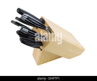 Photo de cuisine couteaux, ciseaux et taille-crayons en porte-isolated on white Banque D'Images