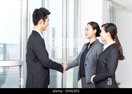 Businessman shaking hands with businesswoman Banque D'Images