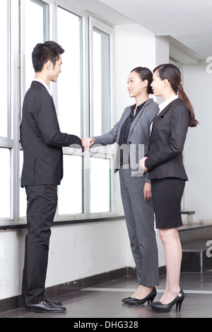 Businessman shaking hands with businesswoman Banque D'Images